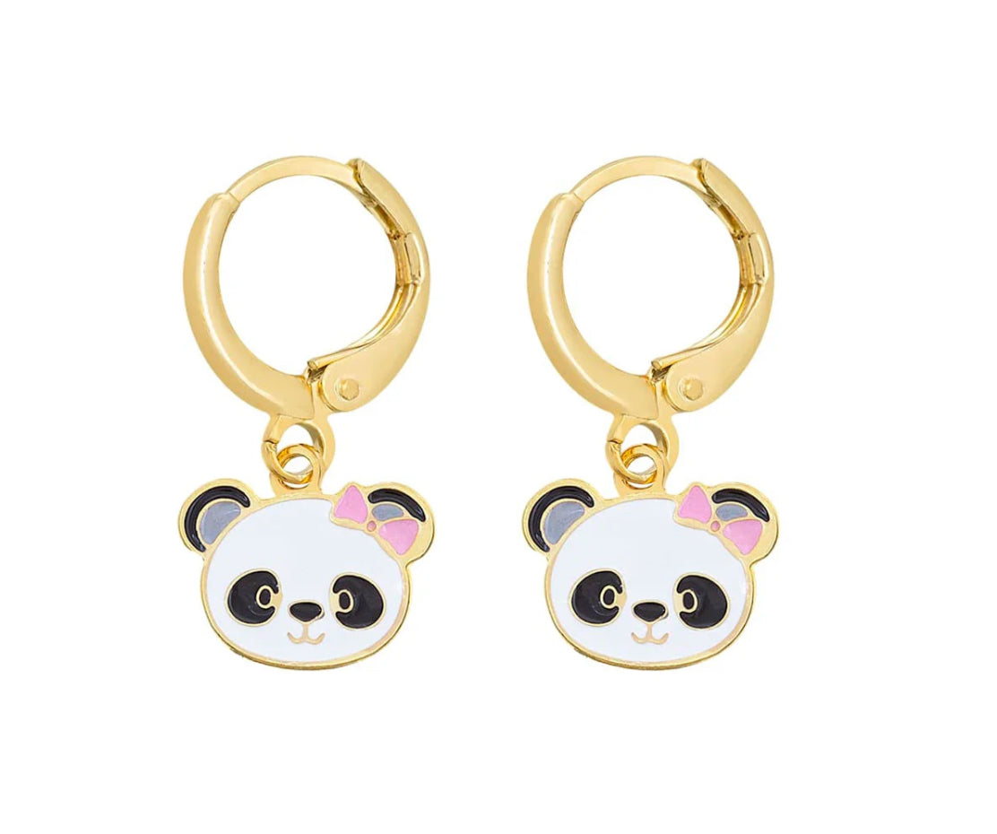 Brinco (Panda), banhado a ouro 18K, para crianças e bebês