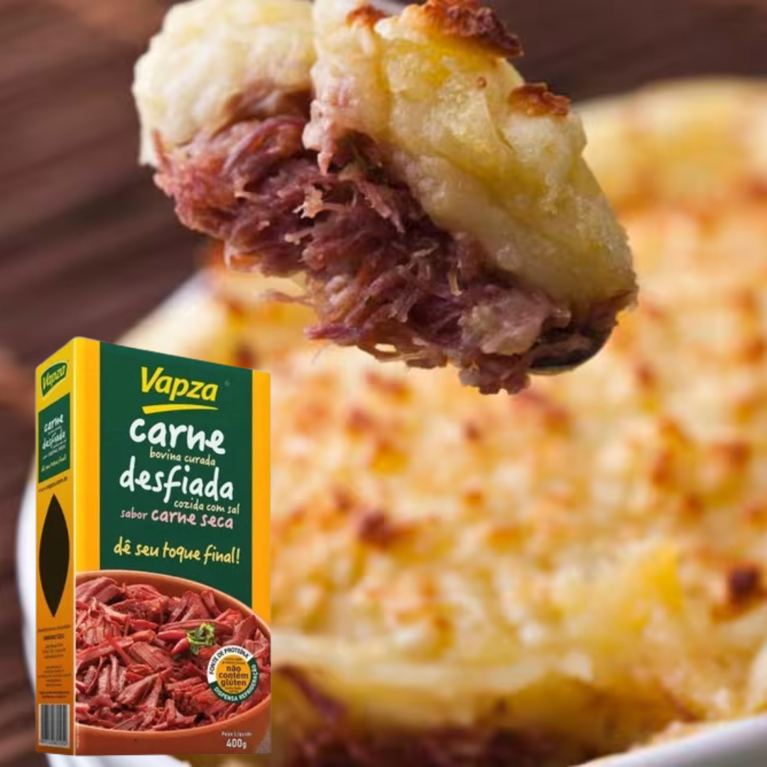 Carne seca desfiada e dessalgada (Vapza) - 400g